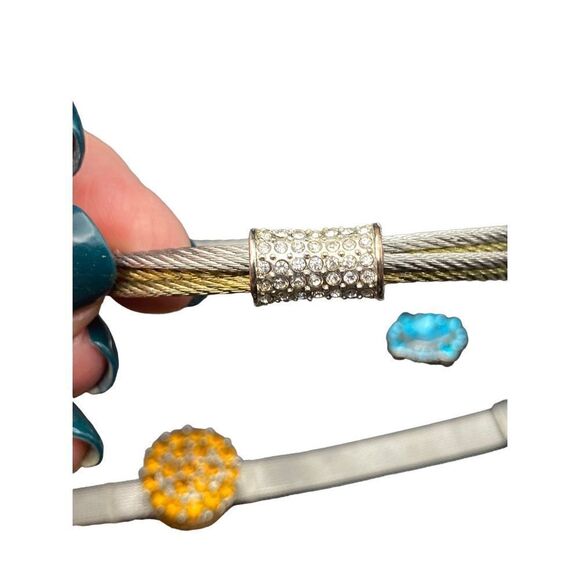 Bracelets set of four two cuffs two bangle rhinestones silver tone - Picture 3 of 9